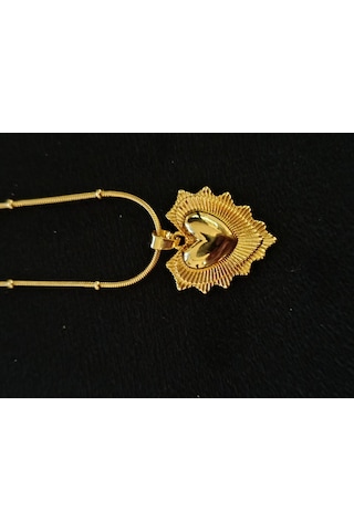 Vıp Çelik Gold Işınlı Kalp Kolye Kadın Işıltılı Hale Kalp Figürlü Zincir Kolye Altın