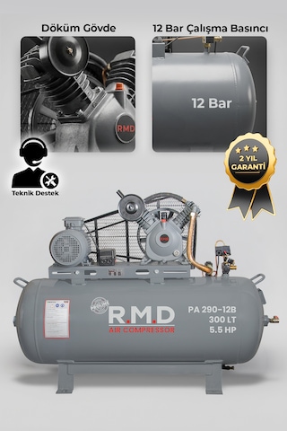 Pistonlu Hava Kompresörü 300 Lt 2 Kafa 12 Bar 5.5 Hp I Paı290ı12b