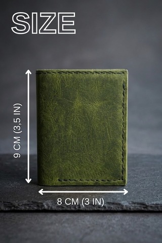 Huggy Craft Hakiki Deri Vintage Haki Yeşil Kartlık Cüzdan El Yapımı Minimalist Kartlık