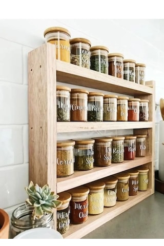 Doğal Ahşap Baharatlık Tezgah Üstü Dekoratif Mutfak Rafı 40cm X 35cm X 9cm Krem