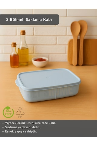 Jet's Home 3 Bölmeli Saklama Kabı Bpa Free Beslenme Kabı Hava Almaz Kab Turkuaz 1500 Ml mavi