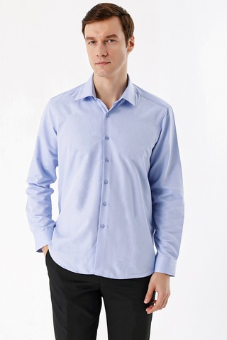 Morven Buz Mavisi Slim Fit Düz Sert Yaka Kolay Ütülenebilen Hediye Kutulu Uzun Kollu Gömlek 99mc004001311 Buz Mavisi