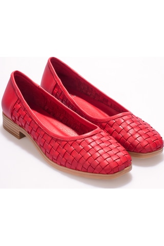 Analin Shoes Kadın Hakiki Deri Örgü Detaylı Babet Kırmızı