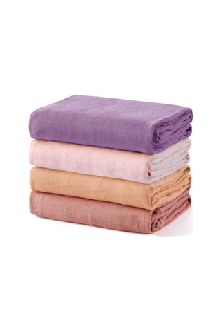 Muslin Kundak Bezi 4'lü Set Ultra Yumuşak ve Nefes Alabilir Pamuk 120x120 CM Mor