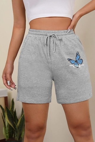 Uyguntarz Tasarım Baskılı Pamuk Unisex Penye Short Gri Melanj