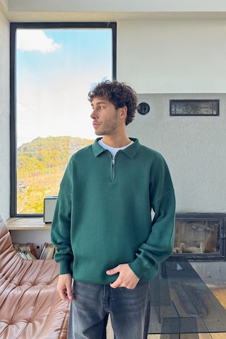 Flaw Half Zip Triko Kazak Yeşil Yeşil
