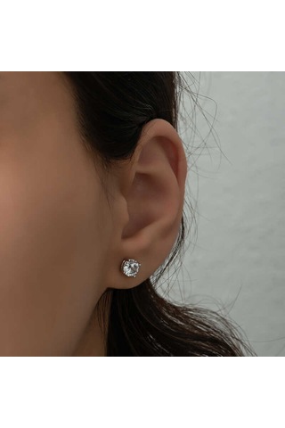 Kenpazar Gümüş 4 Mm Beyaz Zirkon Tek Taş Kadın Küpe