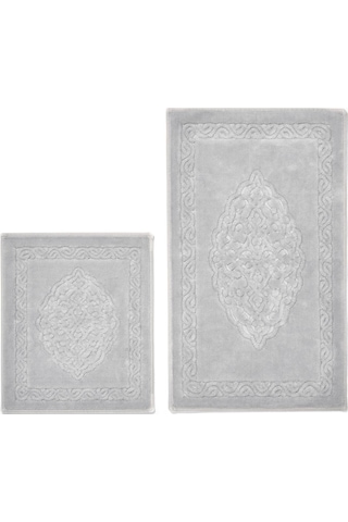 Lotus 2'li Pamuklu Klozet Takımı, Gri Banyo Paspas Seti 60 x 100 / 50 x 60 CM Gri