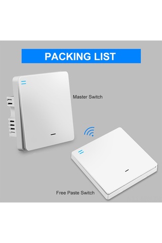 Moveevo 433mhz Ev Merdiven Lambası İçin Kablosuz İkili Kontrol Akıllı Anahtar Seti - Ana Anahtar + Kolay Yapıştır Paneli Pil Dahil Değil