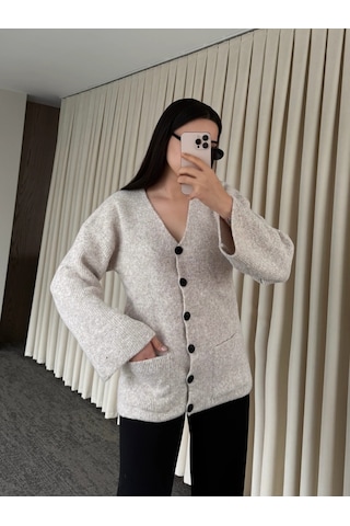 Laluvia Düğmeli Basic Hırka - 4622 Taş
