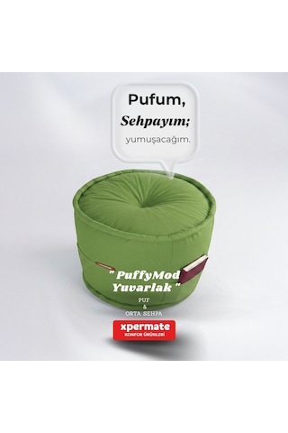 Dekoratif Yuvarlak Puf Orta Sehpa Puf 60x42 Cm Puffymod Yeşil