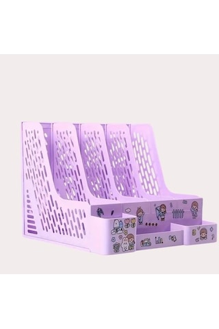 Ops Mg 124 Pastel Mor 4 Bölmeli Modüler Tasarım Organizer Kalemlikli Magazinlik Klasör Arşiv Kutusu Demonte