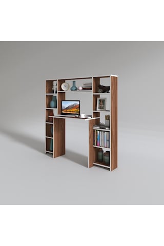 Kenzlife Bilgisayar Çalışma Masası Senna Cvz 140 130 20 Kitaplıklı Ofis Sekreter Laptop Beyaz