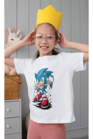 Alpşan Ticaret Sonic Çocuk Tişört Sonic Unisex Yetişkin Tişört Beyaz