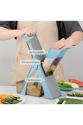 Dashanshop Ayarlanabilir Manuel Sebze Dilimleyici Ve Doğrayıcı Blue - Paslanmaz Çelik Bıçaklar Dayanıklı Plastik Patates Salata Kesme Aleti 1 Parça