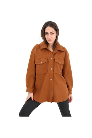 Çıtçıtlı Cepli Kaşe Gömlek Ceket - Kahverengi-kahverengi Kahverengi