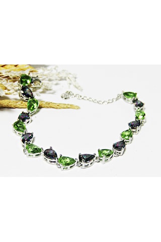 Lilahgümüştr Gümüş Damla Mistik Topaz Zultanit Sıra Taşlı Kadın Bileklik