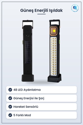 Işıldak Güneş Enerjisi Şarjlı Hareket Sensörlü Çok Modlu Taşınabi