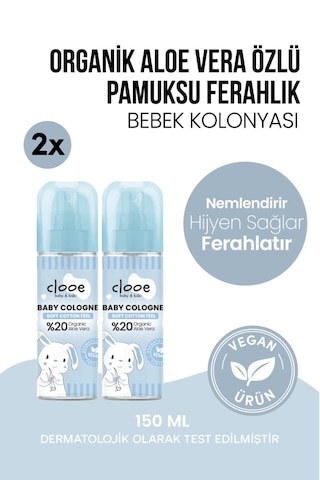 Hassas Ciltlere Özel Organik Aloe Vera Özlü Taze Pamuk Kokulu Soft Cotton Feel Bebek Kolonyası 2'li