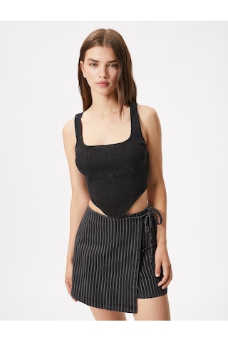 Koton Crop Korse Büstiyer Kot U Yaka Askılı Asimetrik Kesim Siyah 3sal30013md 3SAL30013MDBLK Siyah