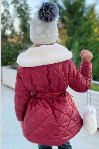 Turuncu Gardrop Çanta Ve Bere Dahil Peluş Detay Kız Çocuk Mont Çok Renkli
