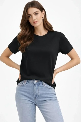 Vexor Bisiklet Yaka Tişört Regular Kalıp Basic Pamuklu Günlük Kullanım T-shirt - Siyah