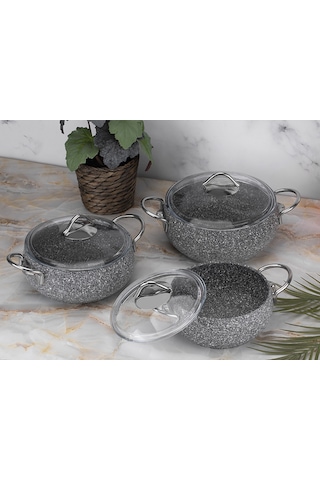 Taç Luna Granit 3'Lü Güveç Seti Gri