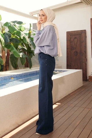 Neways 1067-denim Bol Paça Pantolon Lacivert Çok Renkli