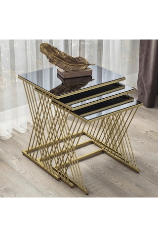 Vienna Gold Metal Ayaklı Füme Aynalı Zigon Sehpa