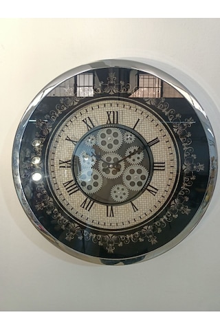 Vıtale 60 Cm Çarklı Krom Kaplama Duvar Saati Siyah - Beyaz