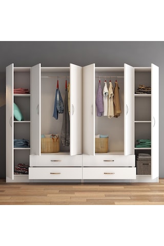 tanmob 6 Kapılı Dört Çekmeceli Geniş Gardrop Beyaz- Grd0801