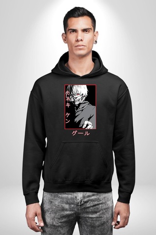Kaneki Ken Kuma Japon Anime Şeytan Kadın Erkek Siyah Kapüşonlu Sweatshirt Hoodie Siyah