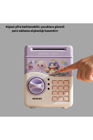 Elektronik Şifreli Atm Tasarımlı Mor Para Biriktirme Kumbarası