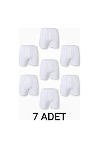 Enmodaiçgiyim 7 Adet Beyaz %100 Pamuk Rahat Kesim Erkek Paçalı Külot Boxer