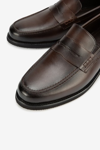 Lofer Erkek Deri Eva Tabanlı Bantlı Klasik Loafer Kahverengi Kahve