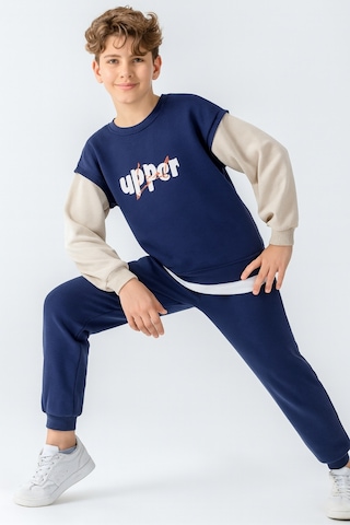 Erkek Çocuk Upper Baskılı 3 İplik Kalın Kışlık Eşofman Takımı Ak4231 Lacivert