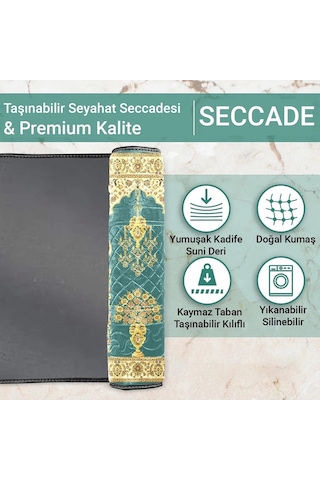 Ravabi Rug Araç İçi Ve İşyeri İçin Deri Tabanlı Namazlık, Çantalı Hediyelik Seyahat Seccadesi 70x110cm 21231021