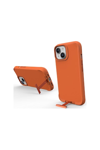 Bix Apple Uyumlu iPhone 14 Plus / 15 Plus Vortex Magsafe Kılıf Stand Özellikli 3x Korumalı Mikro Fiber İç Yüzey Turuncu Turuncu