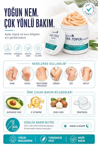 Organicsun Ayak Ve Topuk Çatlak Bakım Kremi 100ml X 3 Adet - Ayak Kokusu, Tırnak Bakımı Avokado Ve Shea Yağlı Yoğun Nemlendirici