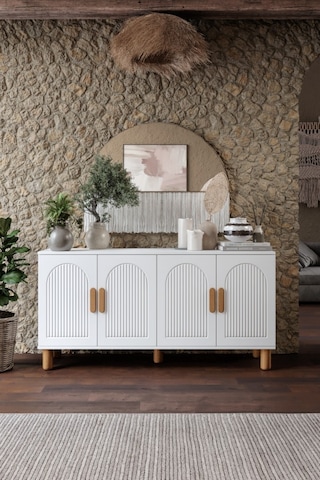 Elysia Bohem Konsol 4 Kapaklı Mdf Mebran Kapak 160 Cm Modern Salon Konsolu Beyaz