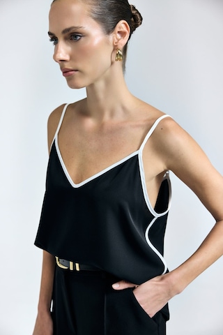 Sateen Kontrast Askılı Bluz - Siyah-137317