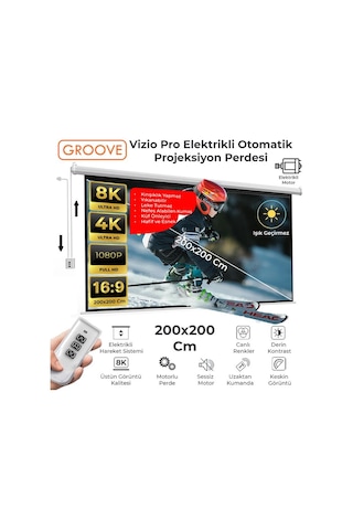 Groove Vizio Pro 200x200cm Blackout Işık Geçirmez Elektrikli Otomatik Kumandalı Projeksiyon Perdesi +motorlu+canlı Renkler+göz Koruması+leke Tutmaz Projector