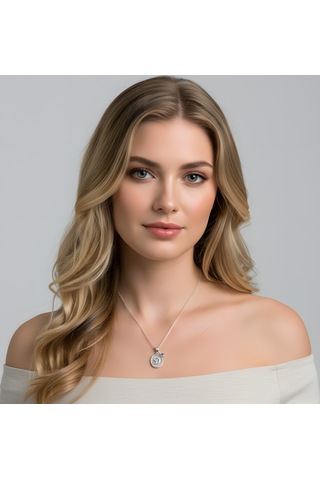 Desenli Oval Gümüş Harf Kolye - Rose Pembe