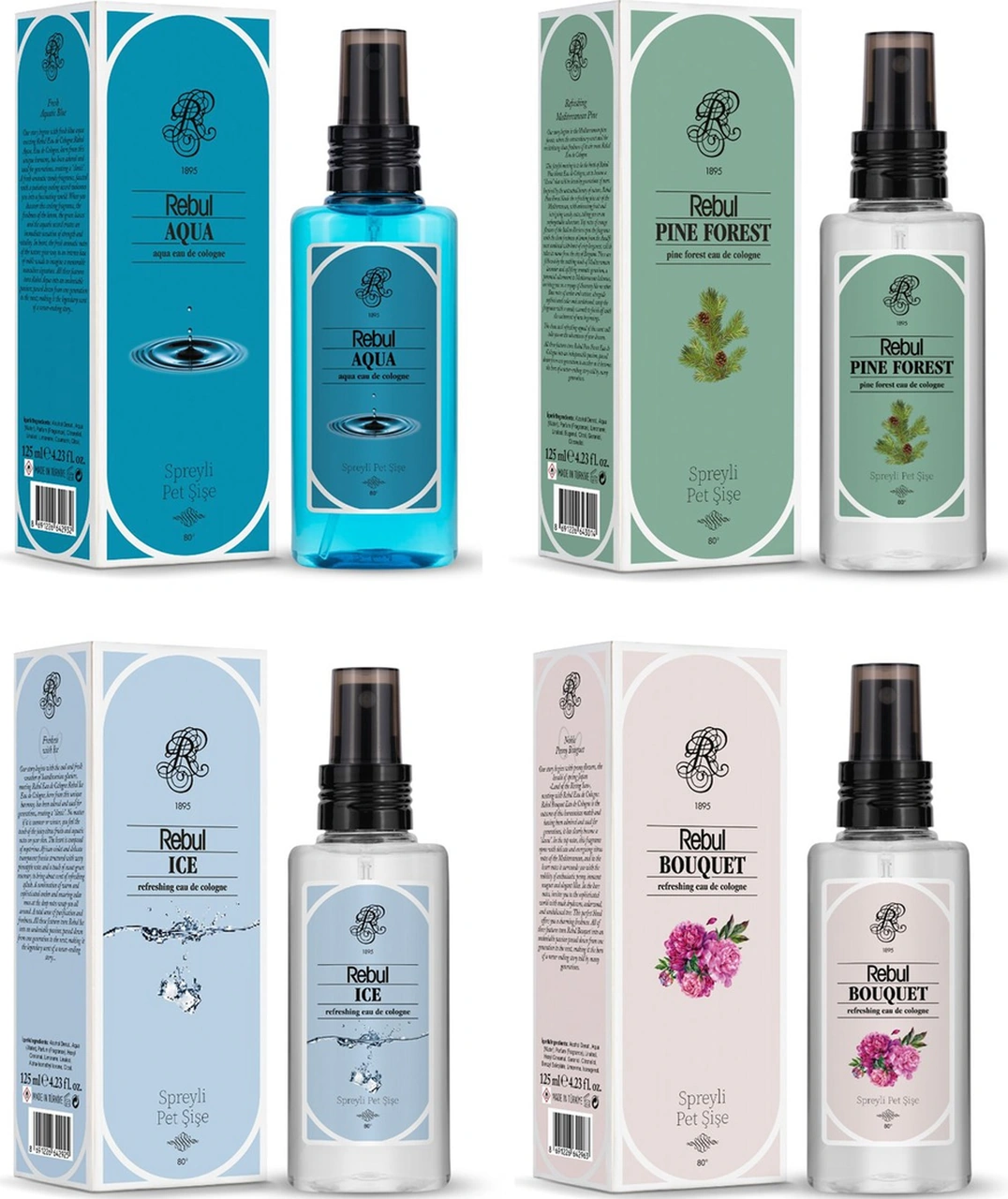 Rebul Edc Kolonya 125 Ml Pet Şişe Aqua-pine Forest-ıce-bouquet 4 Lü Karma