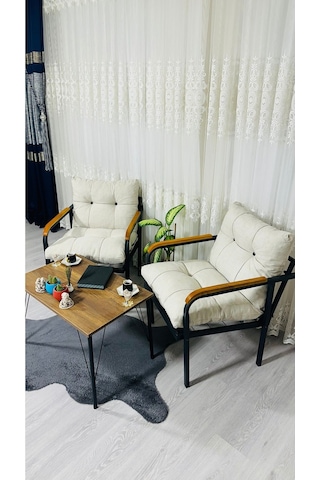 Madame Home Lale Balkon, Bahçe, Cafe Metal Kanepe Koltuk Takımı 2 Tekli + Sehpa Krem