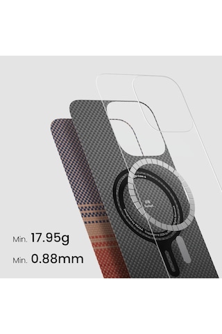 Apple Uyumlu iPhone 16 Kılıf Magsafe Özellikli Aramid Fiber Pitaka Tactile Woven Sunset-moonrise Serisi Sunset