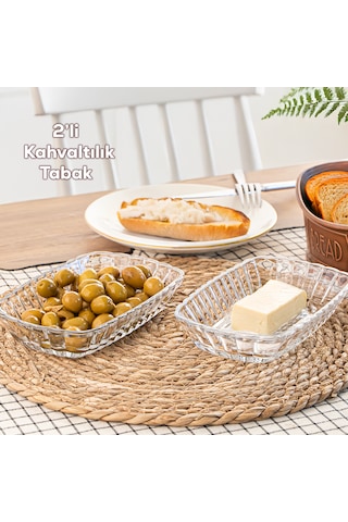 Porsima 0126 Maral 2'li Cam Kahvaltılık Tabak Seti 18 X 11,5 Cm