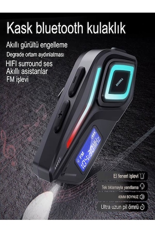 Ip68 Su Geçirmez Fm Radyolu Fenerli Hd Lcd Ekran İnterkom Bluetoo