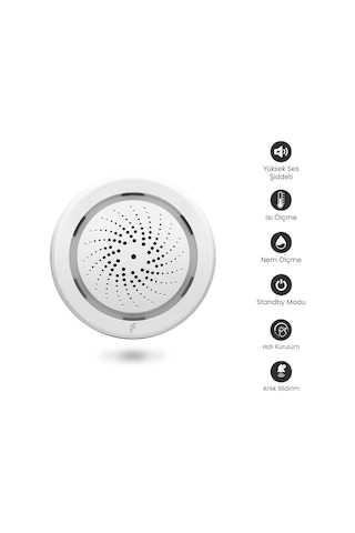 Fonri Akıllı İç Ortam Siren / Isı Nem Ölçer, Wifi, Google Asistan Ve Tuya, Uzaktan Kontrol Wf3-al1-0401-01