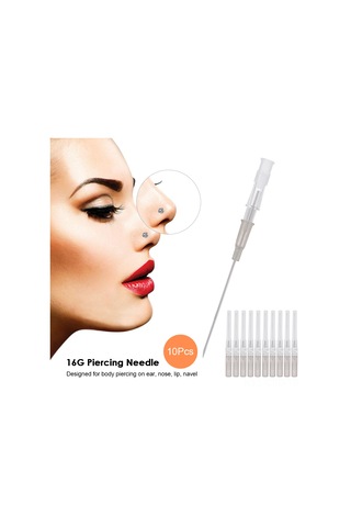 Samdoo 10 Adet 16g Gri Cila Ve Vücut Delme İğnesi - Tekerlekli Tasarım, Kaymazsız Kollü, Steril Paslanmaz Çelik